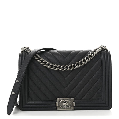 Chanel Caviar Chevron Quilted New Medium Boy Flap Dark Navy Blue 1 of 11