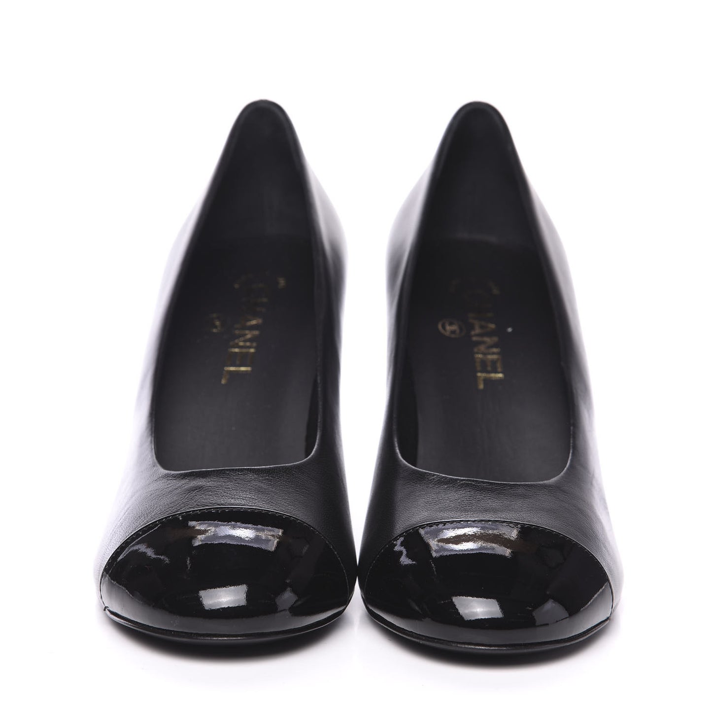 Lambskin Calfskin Patent Cap Toe CC Pumps 40.5 Black