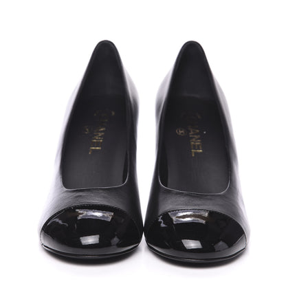 Chanel Lambskin Calfskin Patent Cap Toe CC Pumps 40.5 Black 2 of 12