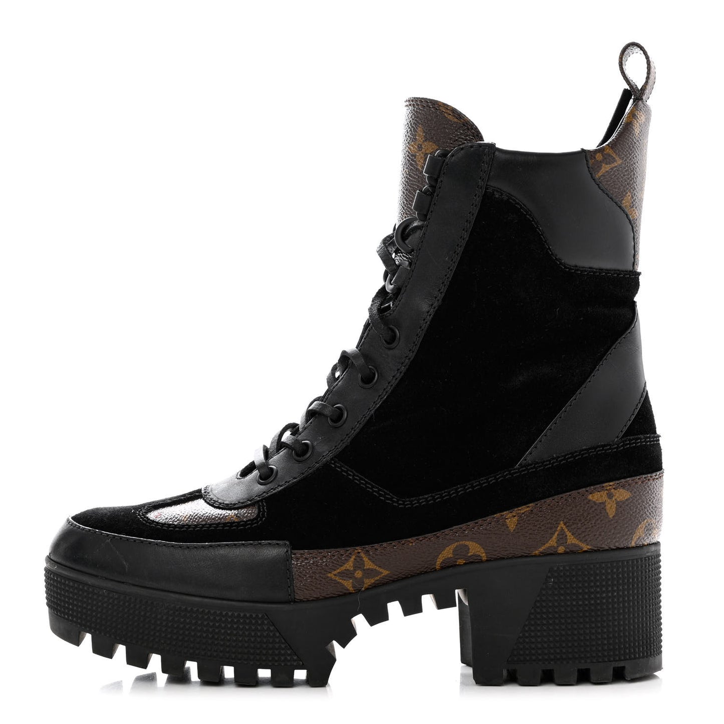 Suede Calfskin Monogram Laureate Platform Desert Boots 38 Black