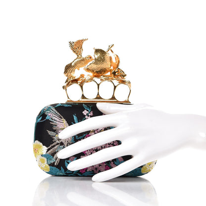 Alexander McQueen Silk Embroidered Hummingbird Knuckle Duster Box Clutch Multicolor 2 of 7