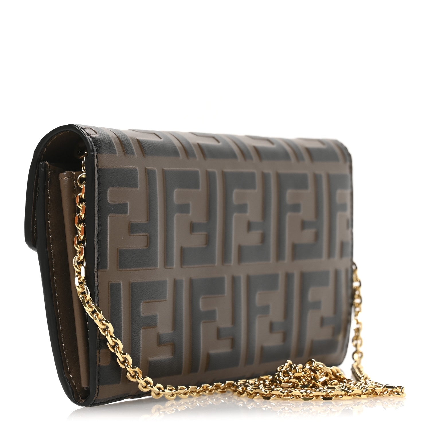 Fendi Vitello Soft F is Fendi Bi-Color FF 1974 Embossed Continental Envelope Wallet On Chain Maya Black 3 of 11
