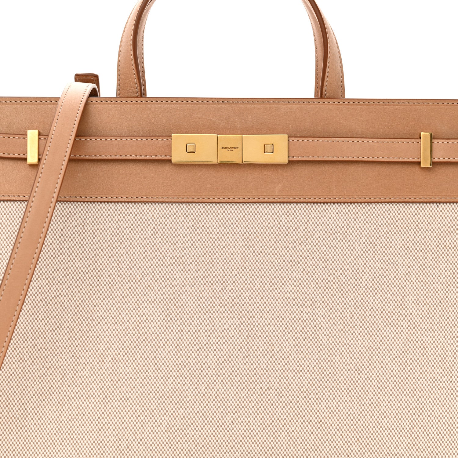 Saint Laurent Canvas Calfskin Medium Manhattan Shopper Tote Natural Brown 8 of 11