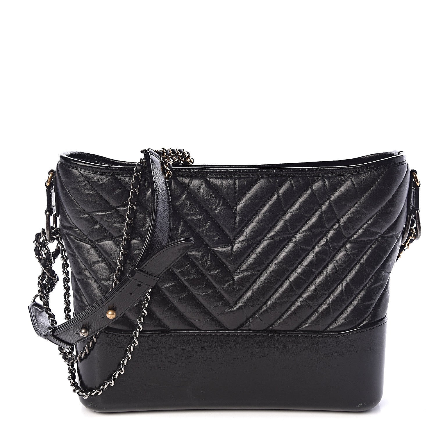 Chanel Aged Calfskin Chevron Quilted Medium Gabrielle Hobo Black 1 of 14