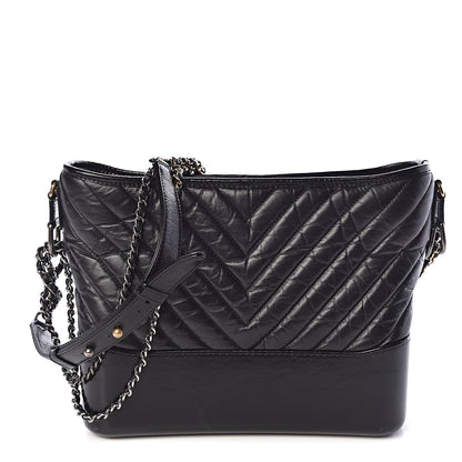 Chanel Aged Calfskin Chevron Quilted Medium Gabrielle Hobo Black 1 of 14