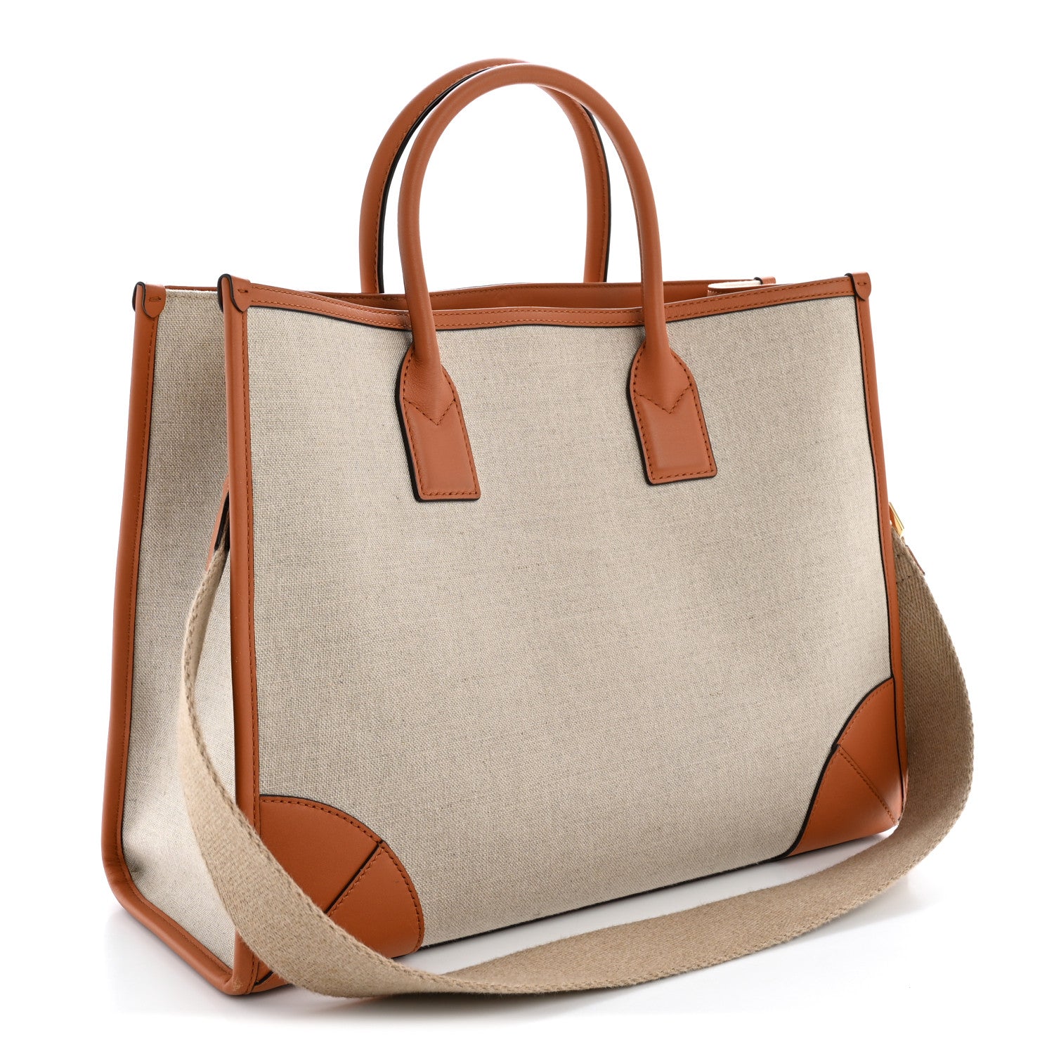 MCM Calfskin Linen Large Munchen Tote Cognac 4 of 12