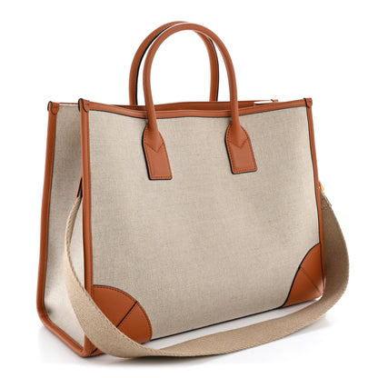 MCM Calfskin Linen Large Munchen Tote Cognac 4 of 12