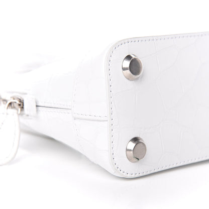 Balenciaga Calfskin Crocodile Embossed XXS Ville Top Handle Bag White Black 9 of 11