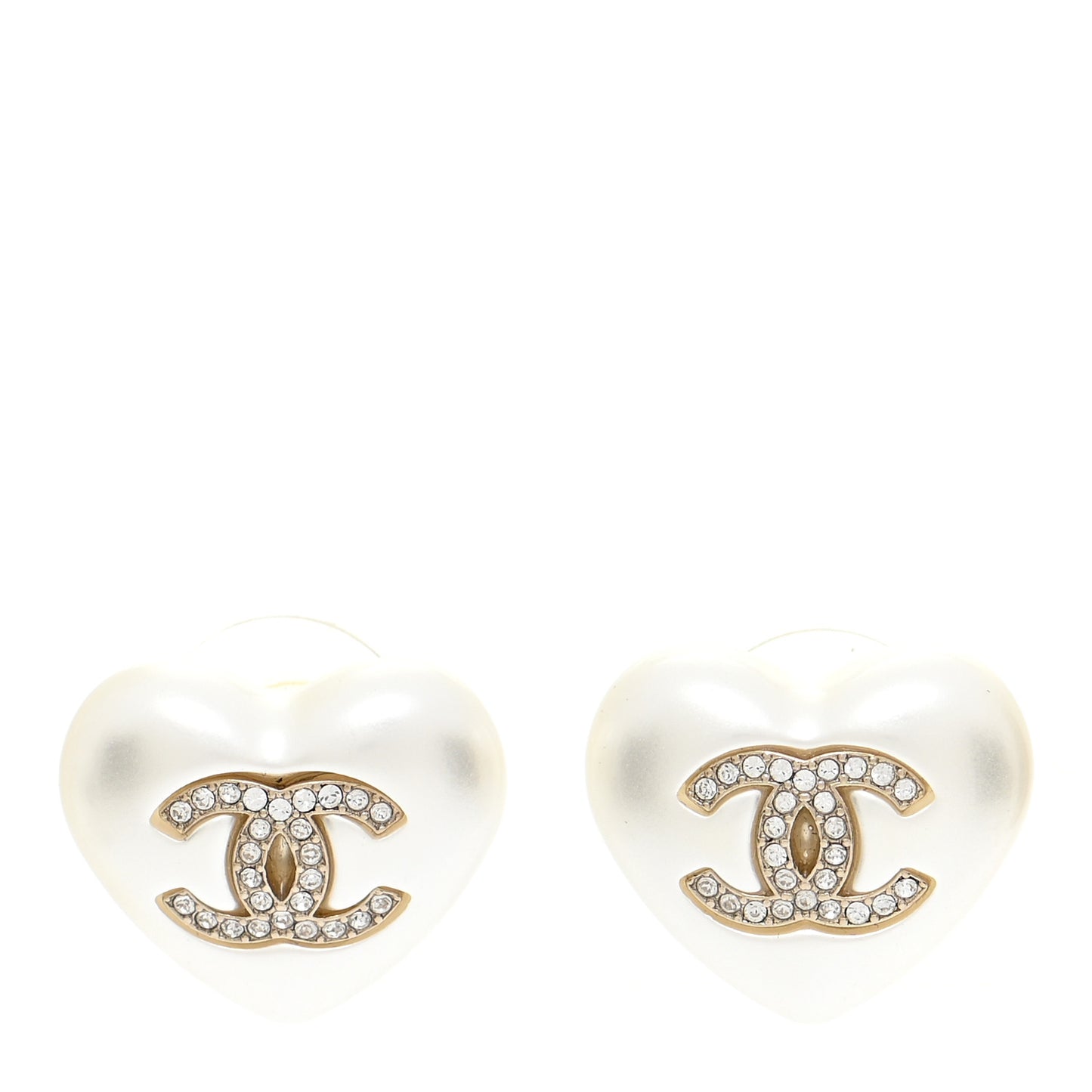 Pearl Crystal CC Heart Earrings Gold