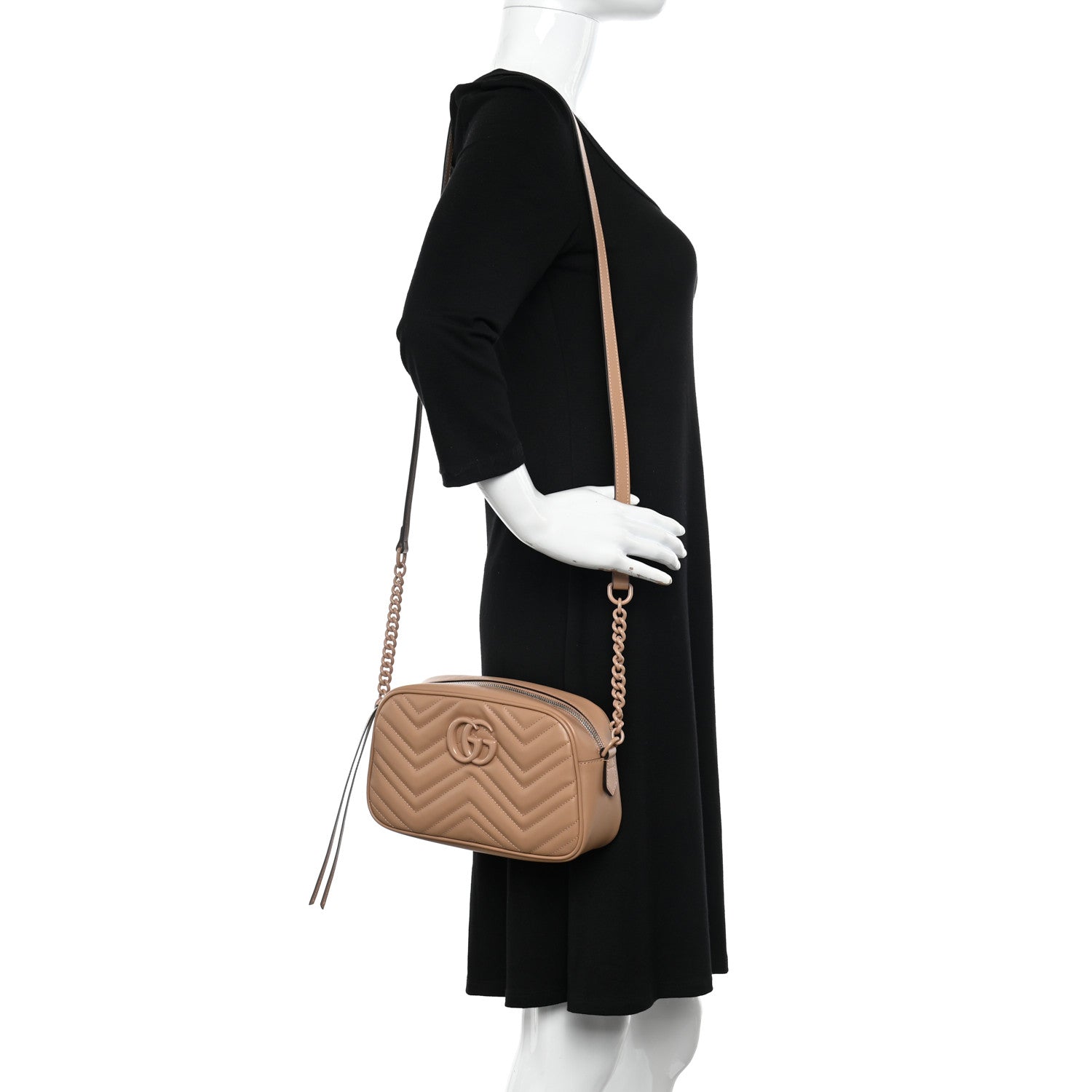 Gucci Calfskin Matelasse Monochrome Small GG Marmont Chain Shoulder Bag Camelia 2 of 11