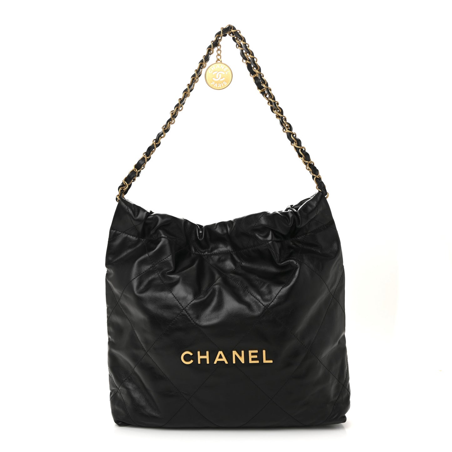 Shiny Calfskin Quilted Small Chanel 22 Black