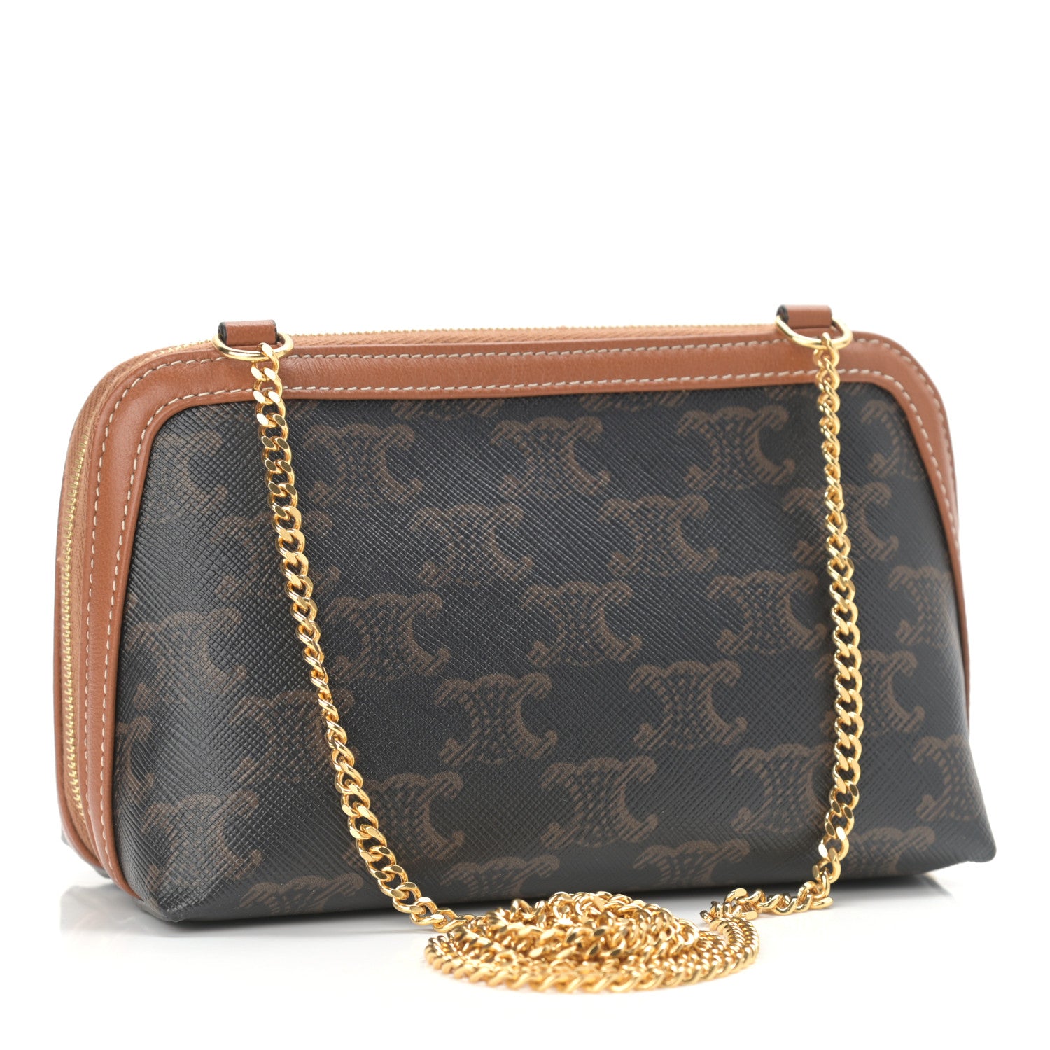 Celine Triomphe Canvas Calfskin Mini Clutch on Chain Tan 3 of 10