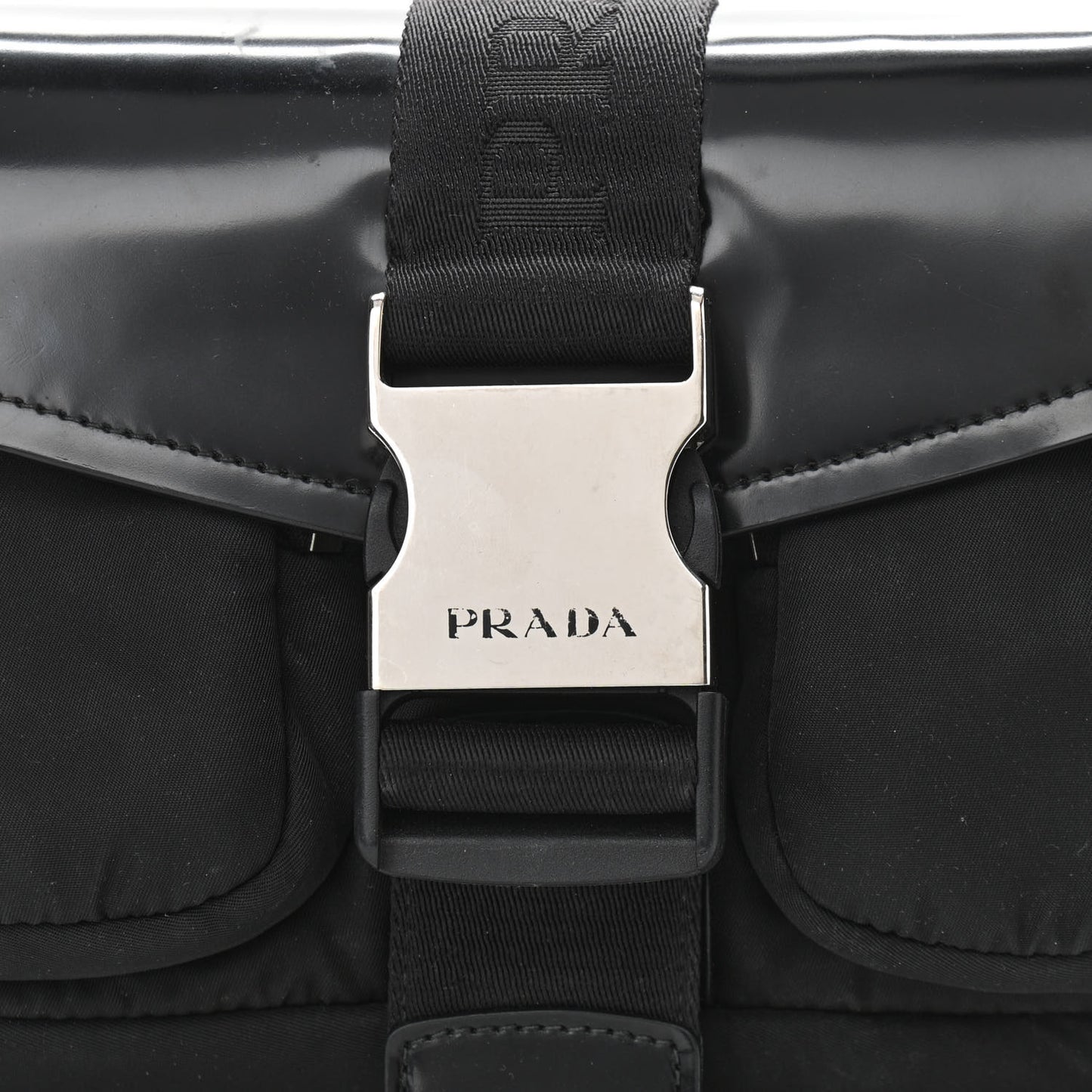 Re-Nylon Spazzolato Double Pocket Buckle Shoulder Bag Black