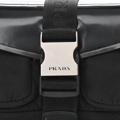 Prada Re-Nylon Spazzolato Double Pocket Buckle Shoulder Bag Black 7 of 11