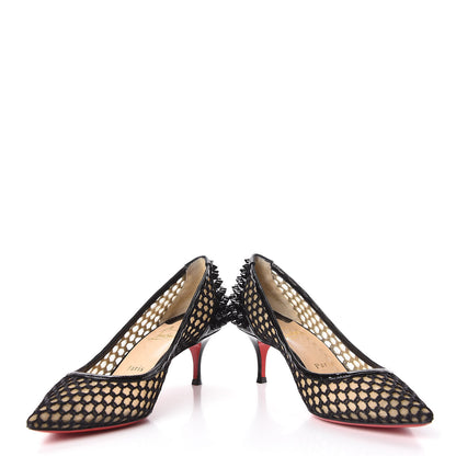 Christian Louboutin Fishnet Mesh Suede Guni 55 Spiked Pumps 37 Black 6 of 12
