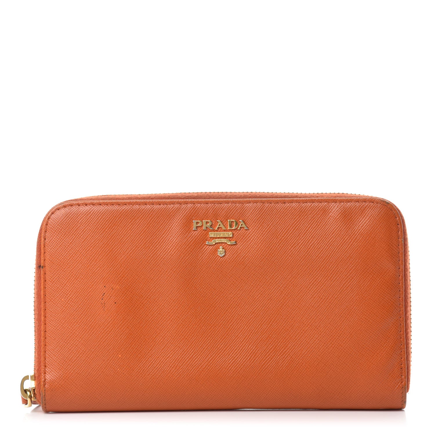 Prada Saffiano Metal Zip Around Wallet Papaya 1 of 11