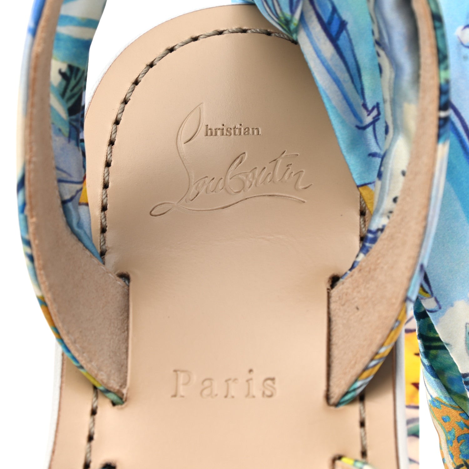 Christian Louboutin Nappa Crepe Satin Spetsos Flat Sandals 37 Bianco Multicolor 8 of 10