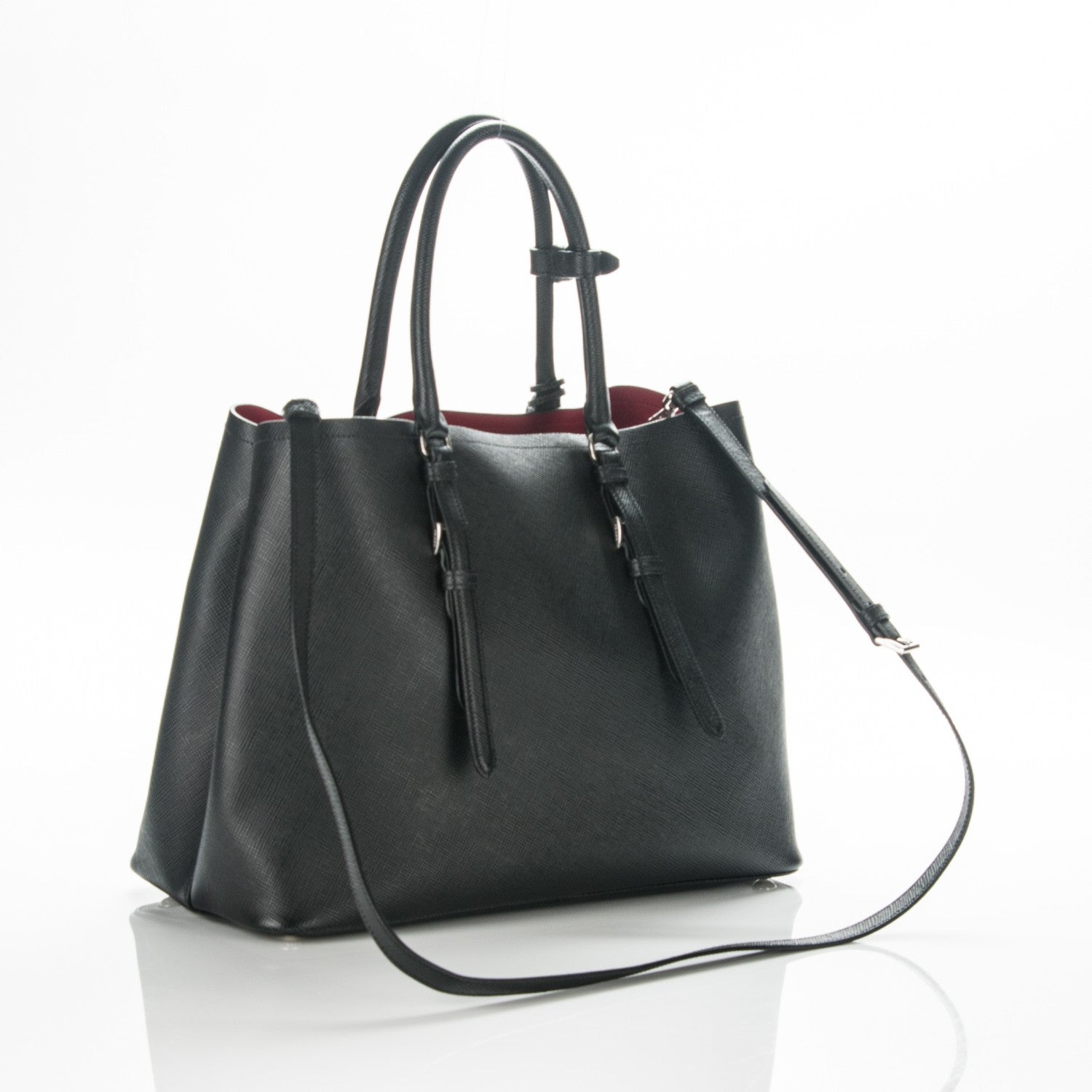 Prada Saffiano Cuir Double Handle Tote Black Ciliegia 3 of 6