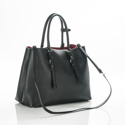 Prada Saffiano Cuir Double Handle Tote Black Ciliegia 3 of 6