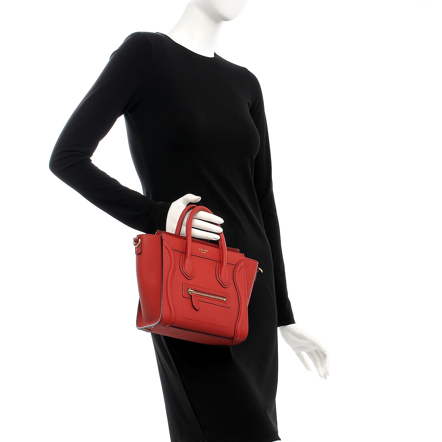 Celine Baby Grained Calfskin Nano Luggage Red 3 of 10
