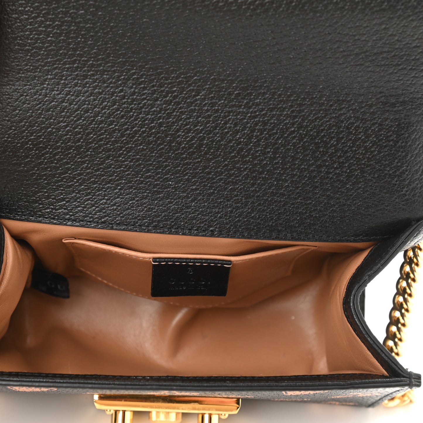 Textured Dollar Calfskin Berry Print Small Padlock Shoulder Bag Black Light Copper