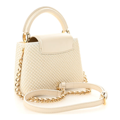 Louis Vuitton Metallic Calfskin Satin Pearl Embellished Mini Treasure Capucines Cream 3 of 9