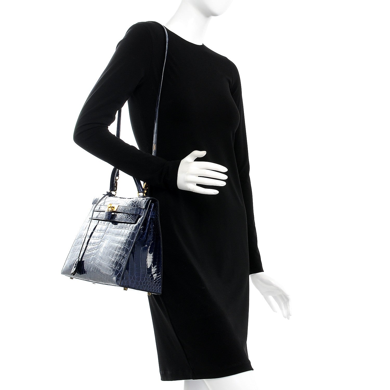 Hermes Shiny Niloticus Crocodile Kelly Sellier 32 Bleu Saphir 2 of 32