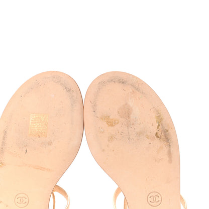 Chanel Lambskin Quilted Pearl CC Thong Sandals 38 Beige 8 of 9