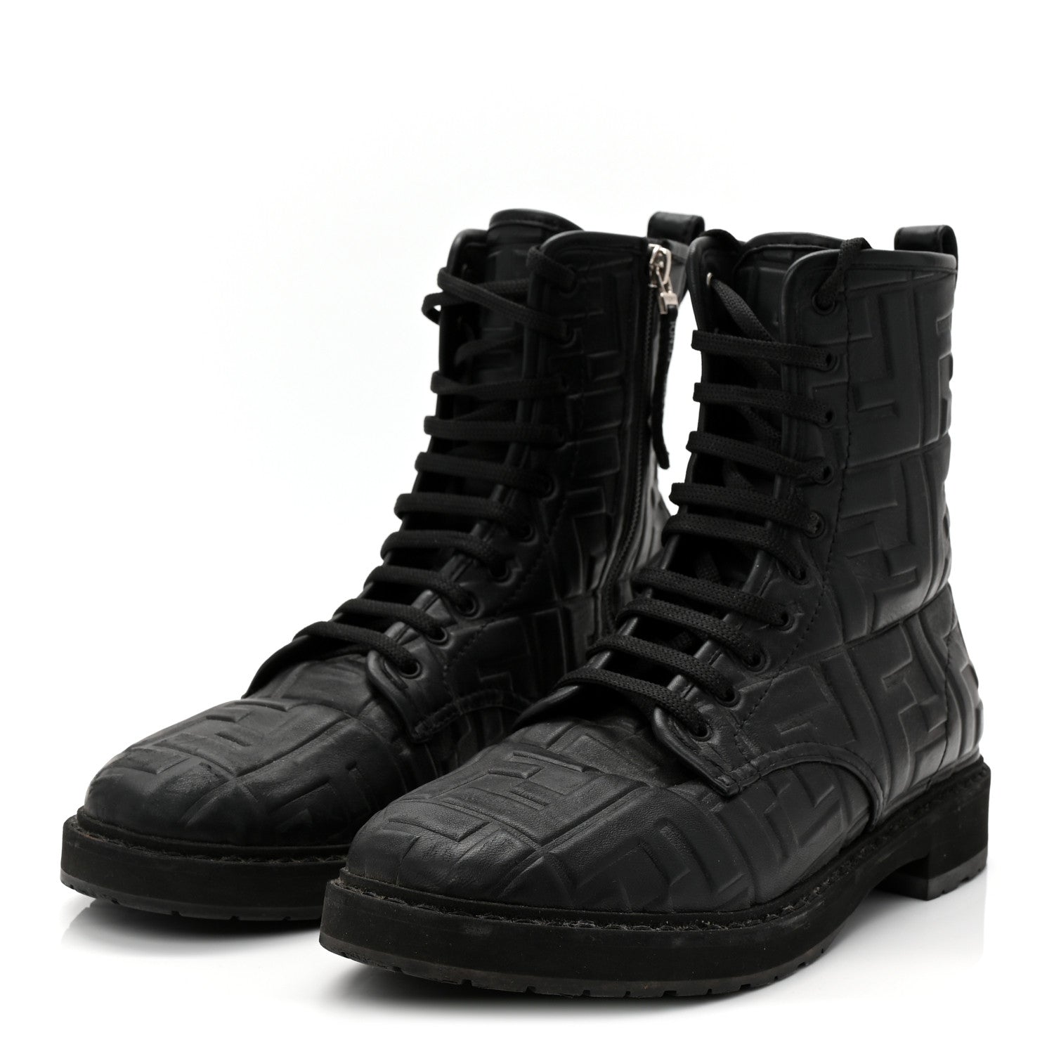 Fendi Nappa FF Embossed Womens Biker Boots 39.5 Black 4 of 10