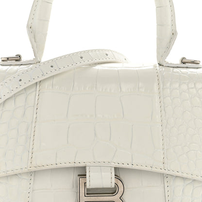 Balenciaga Shiny Calfskin Crocodile Embossed Hourglass Top Handle Bag XS White 8 of 13