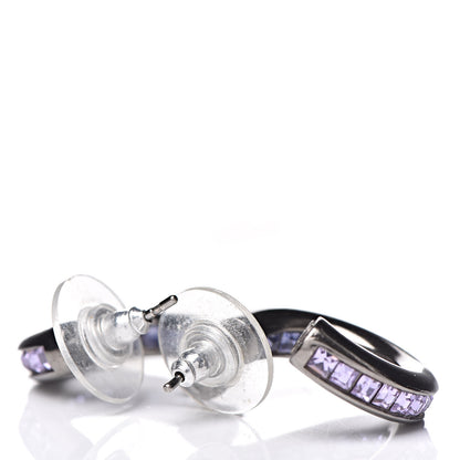 Chanel Crystal Baguette CC Hoop Earrings Purple 3 of 4