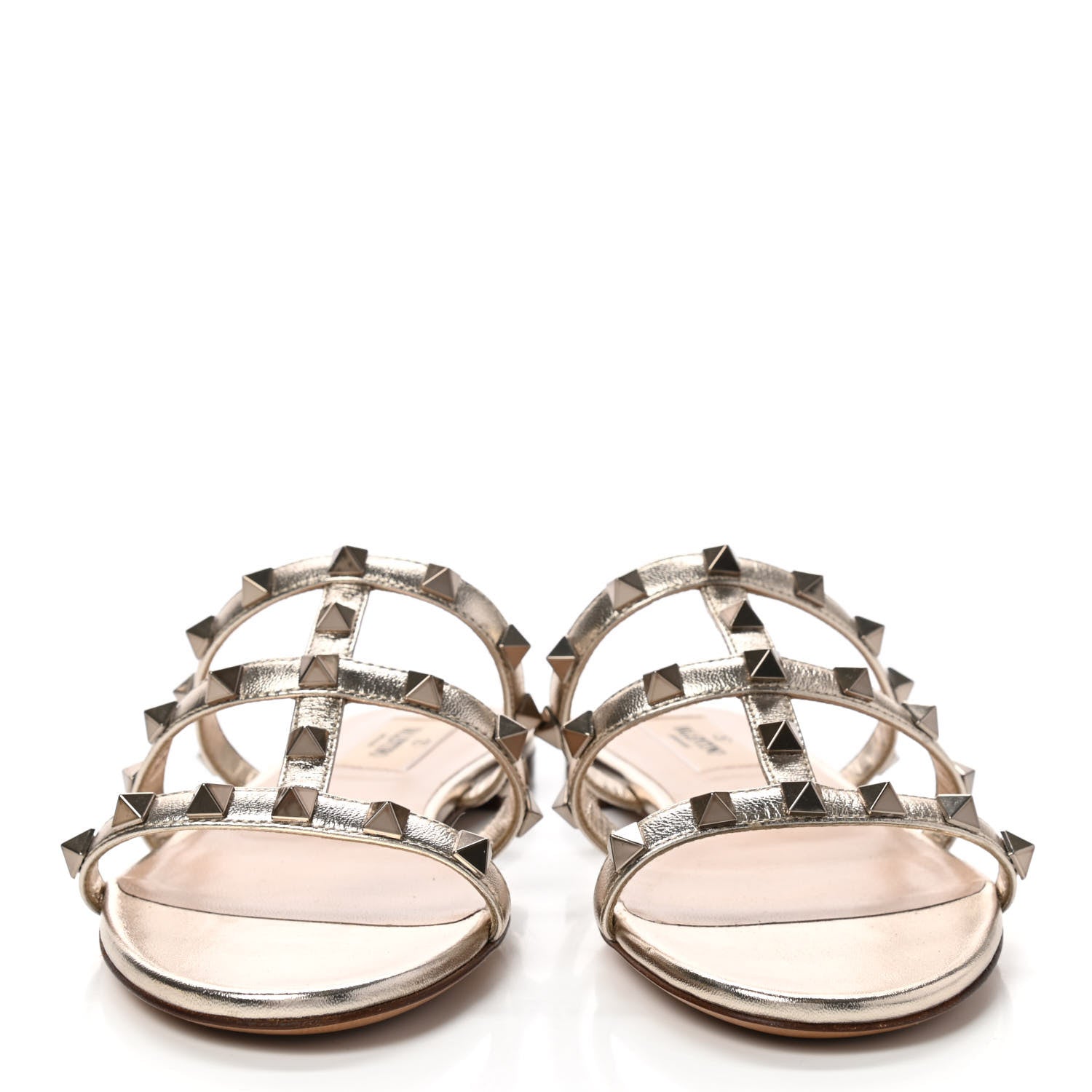 Valentino Garavani Metallic Nappa Rockstud Caged Flat Slide Sandals 35 Skin 2 of 8