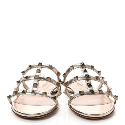 Valentino Garavani Metallic Nappa Rockstud Caged Flat Slide Sandals 35 Skin 2 of 8