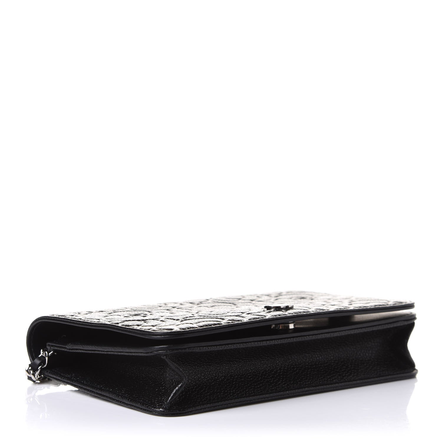 Chanel Caviar Camellia Embossed Wallet On Chain WOC Black 3 of 11