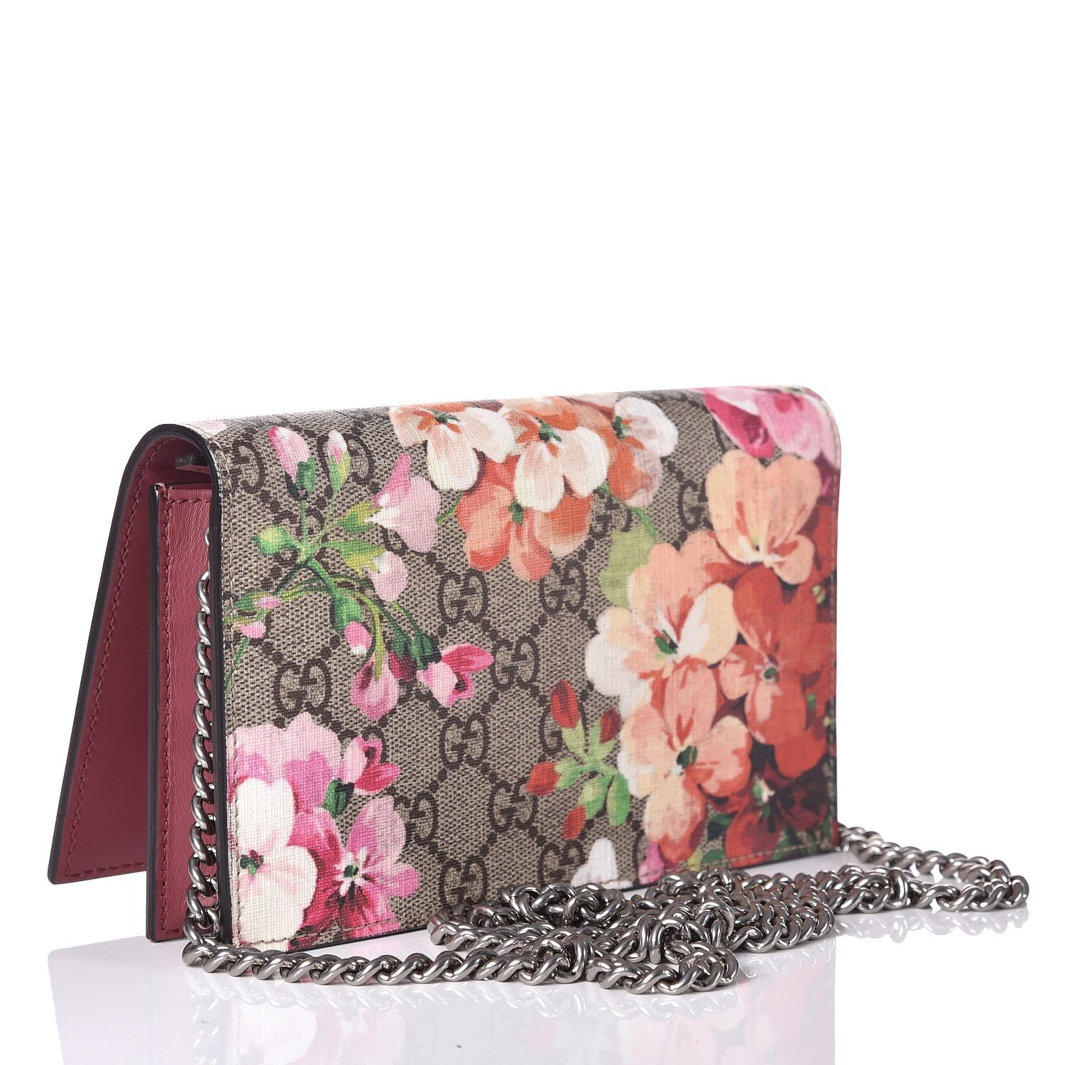 Gucci GG Supreme Monogram Blooms Chain Wallet Beige Multicolor Dry Rose 3 of 11