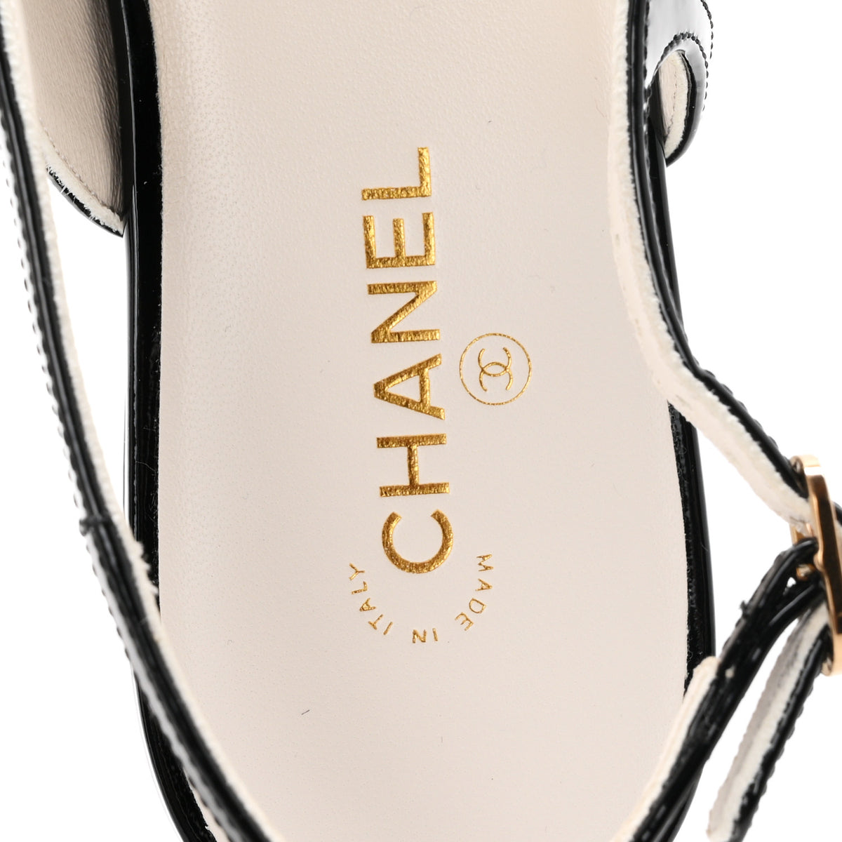 Lambskin Patent Calfskin CC Slingback Sandals 36.5 White Black