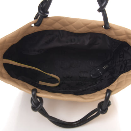 Chanel Calfskin Quilted Large Cambon Tote Beige Black 4 of 13