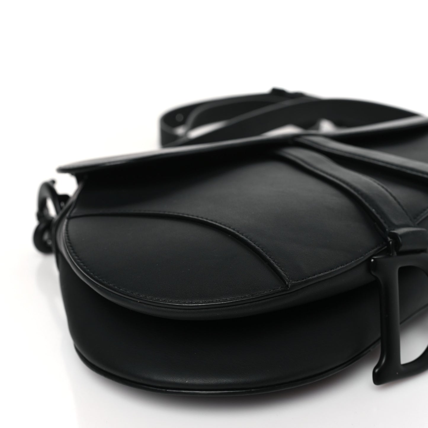 Ultra Matte Calfskin Saddle Bag With Strap Black
