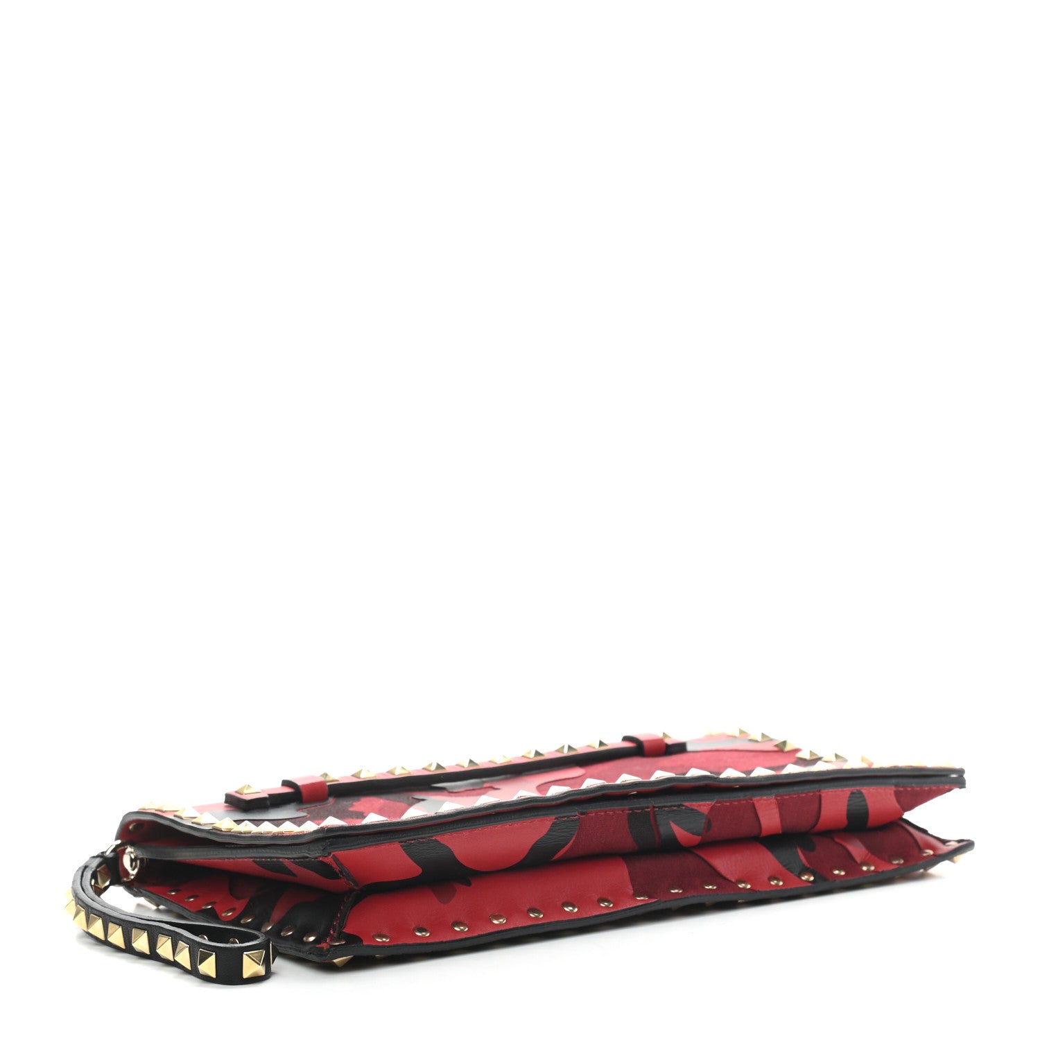 Valentino Garavani Nappa Canvas Camouflage Rockstud Wristlet Clutch Red Black 4 of 8