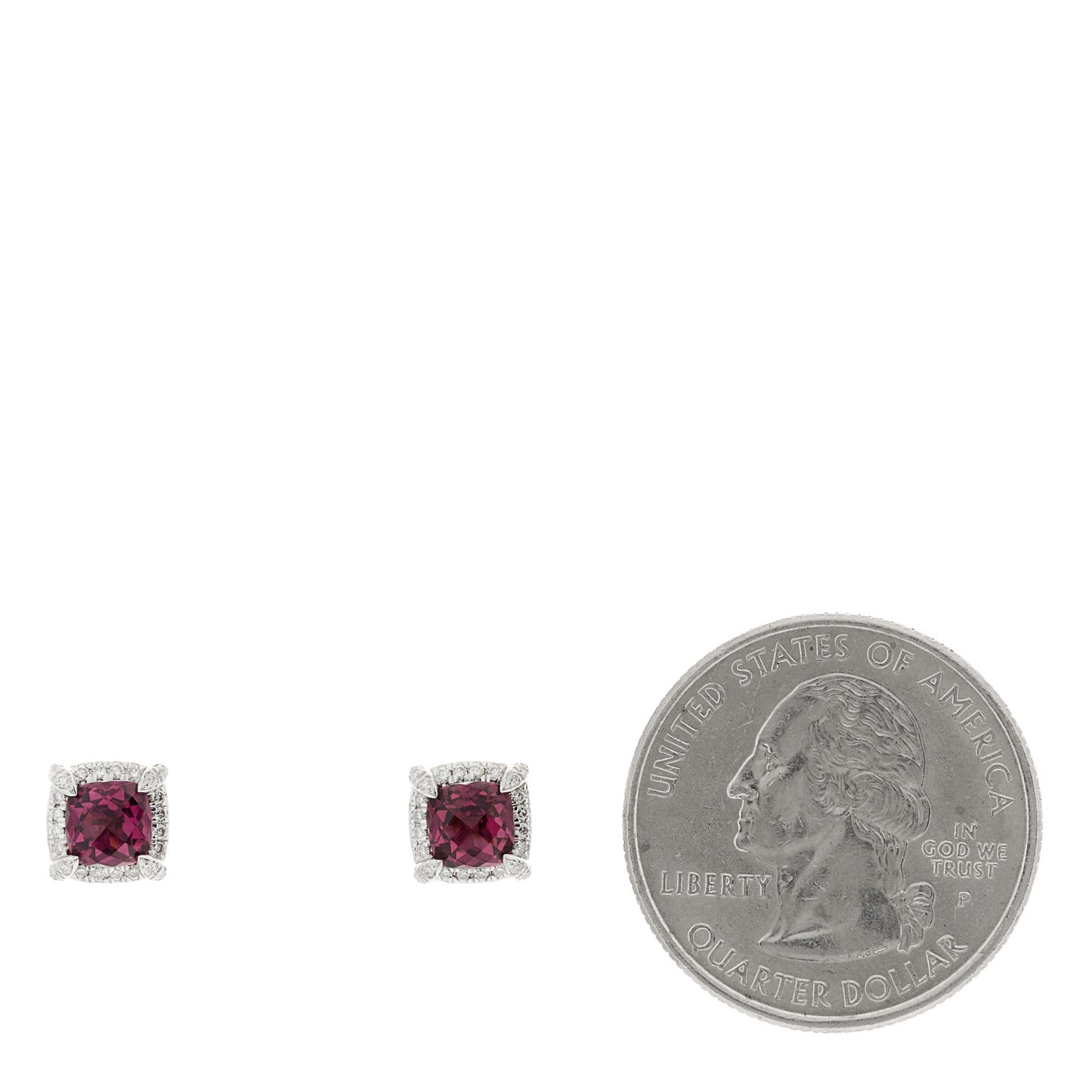 Sterling Silver Diamond Petite Rhodolite Chatelaine Bezel Stud Earrings