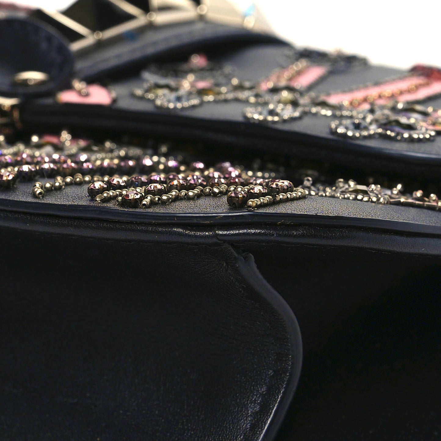 Vitello Crystal Loveblade Embellished Medium Glam Lock Rockstud Flap Black