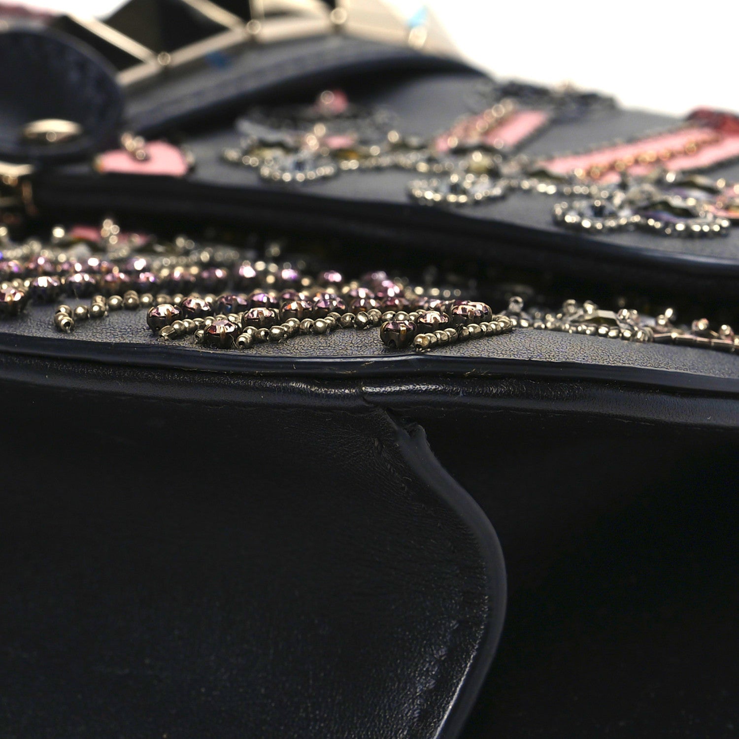 Valentino Garavani Vitello Crystal Loveblade Embellished Medium Glam Lock Rockstud Flap Black 11 of 12