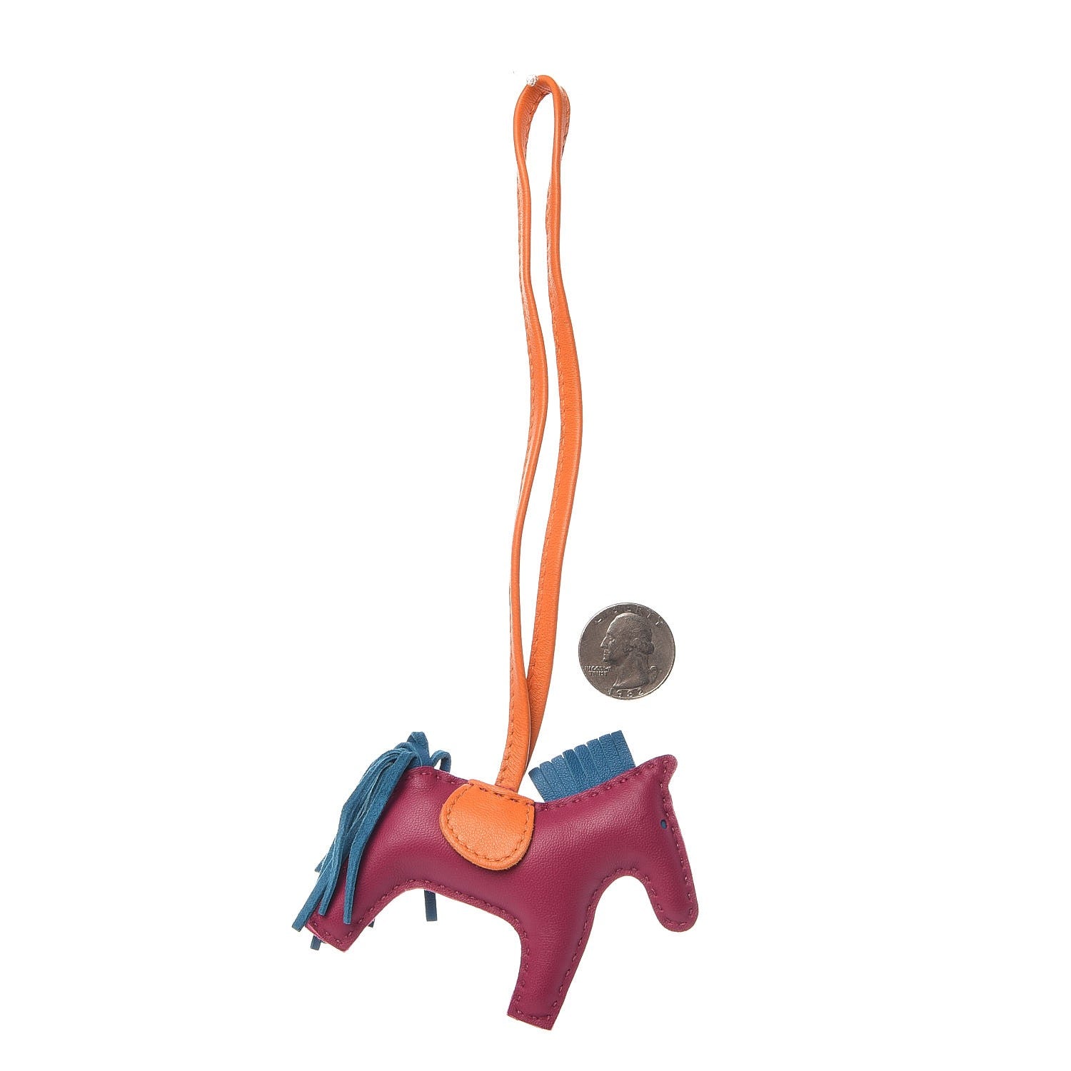 Hermes Milo Lambskin Grigri Rodeo Horse Bag Charm PM Tosca Bleu Izmir Orange 2 of 4