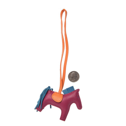 Hermes Milo Lambskin Grigri Rodeo Horse Bag Charm PM Tosca Bleu Izmir Orange 2 of 4