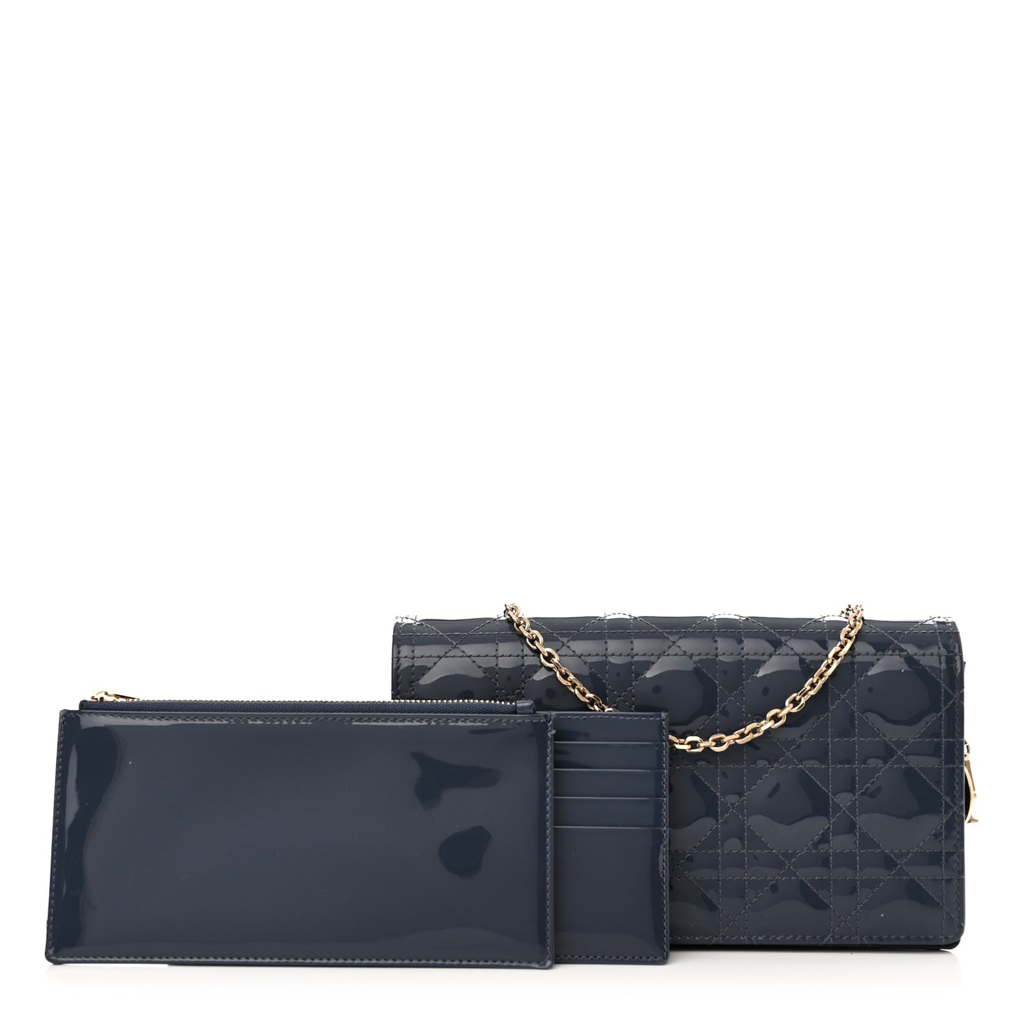 Patent Cannage Lady Dior Chain Wallet Denim