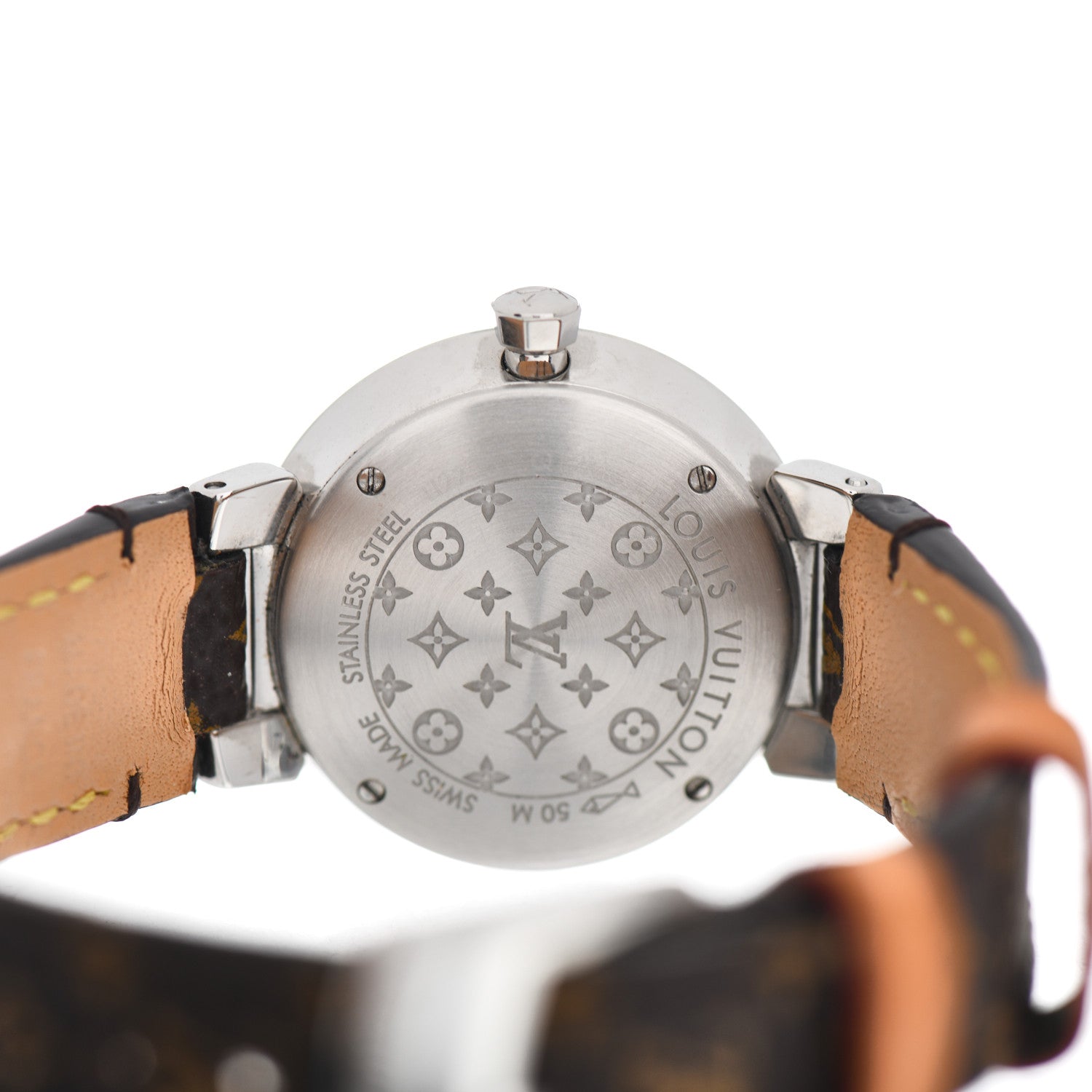 Louis Vuitton Stainless Steel Monogram Diamond 28mm Tambour Slim Quartz Watch 4 of 4
