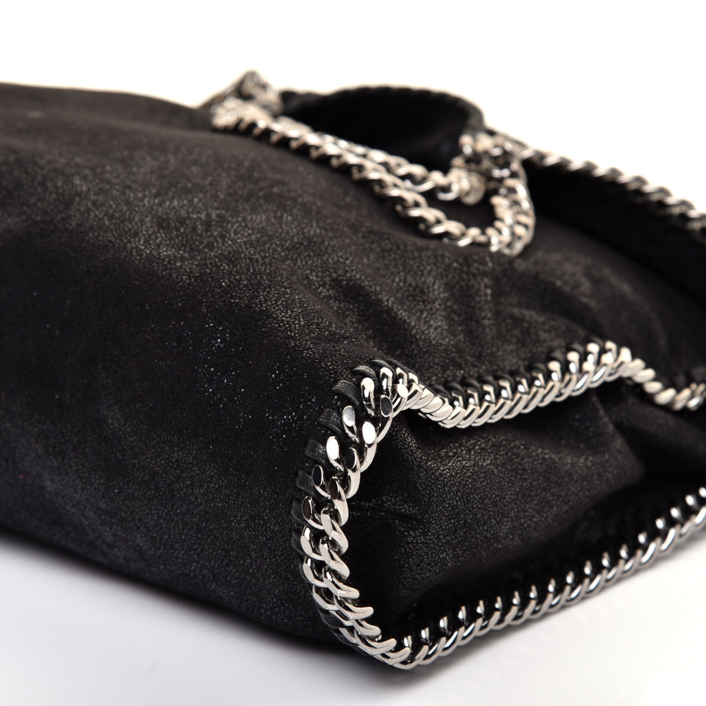 Embellished Shaggy Deer Small Falabella Fold Over Tote Black