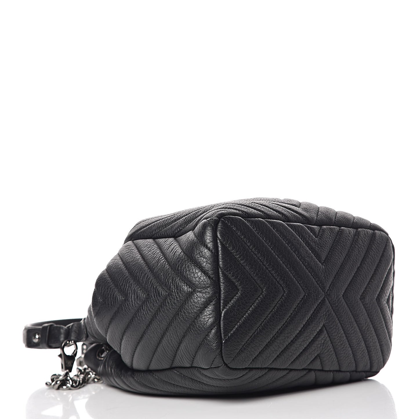 Deerskin Chevron Small CC Chain Bucket Bag Black