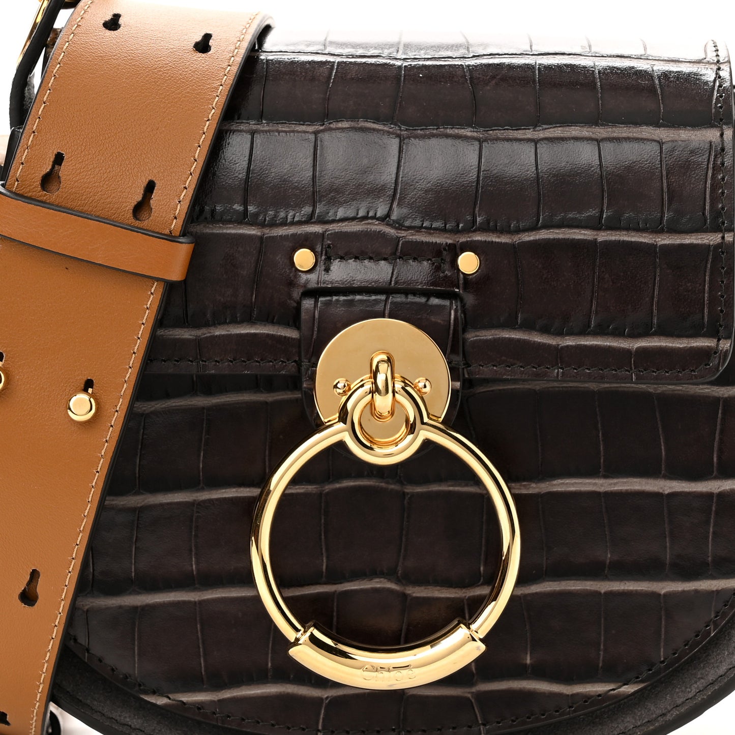 Calfskin Crocodile Embossed Small Tess Bag Profound Brown