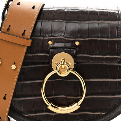 Chloe Calfskin Crocodile Embossed Small Tess Bag Profound Brown 8 of 10